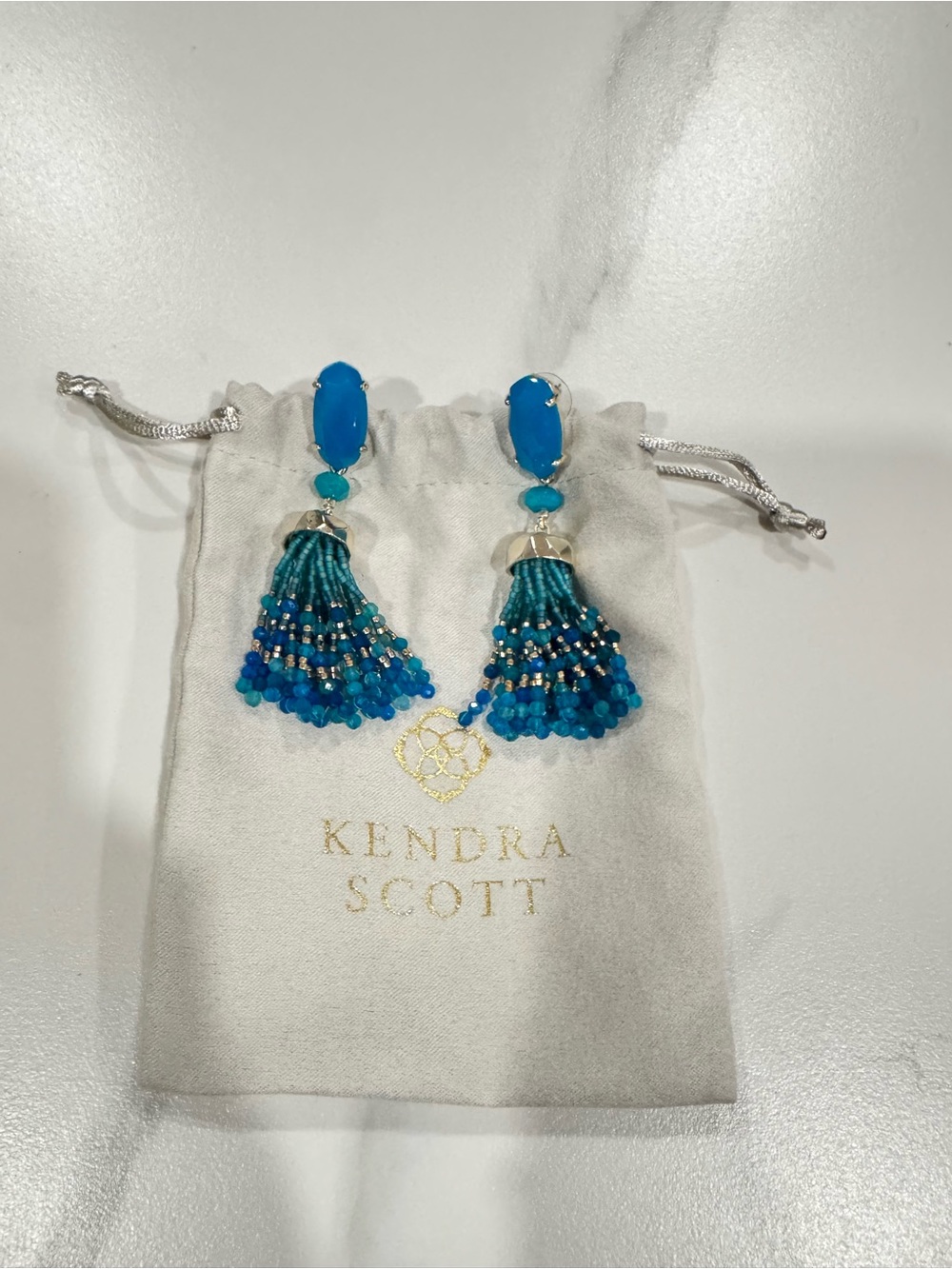 Kendra Scott Teal and Aqua Beaded Tassel Earrings